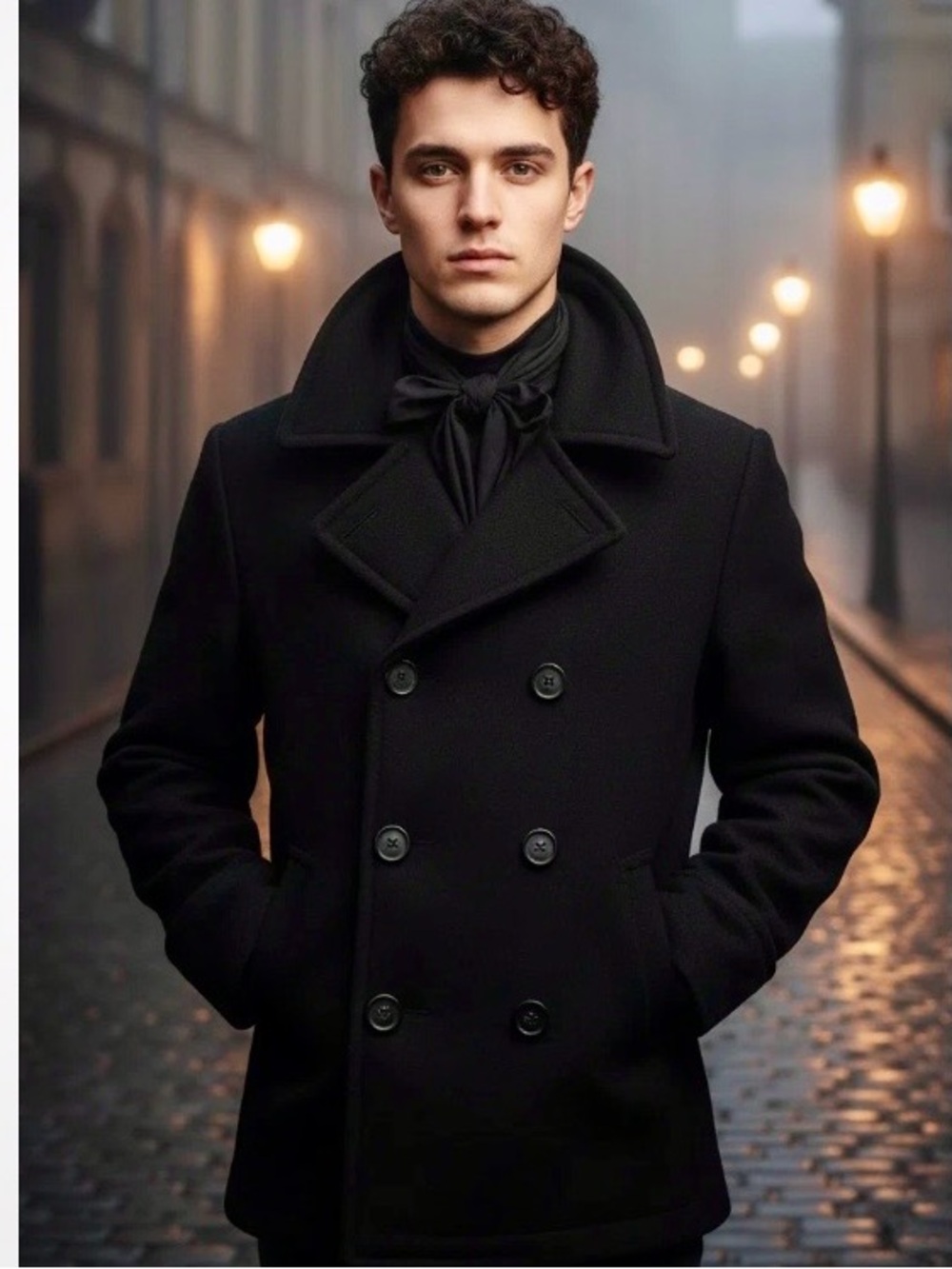 MERONA Mens Wool blend, Black Double-Breasted Pea Coat. Size: L